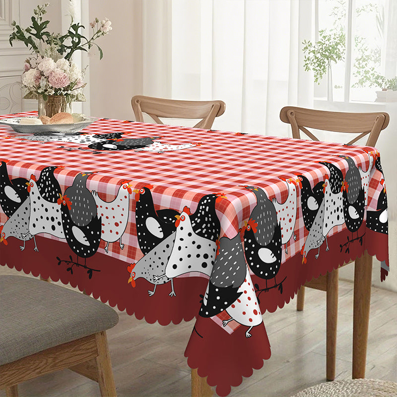📢📢JETZT 50 % RABATT!! ⏰Tischdecke im Landhausstil mit rotem Karomuster & farbenfrohem Hahn-Print  🐓