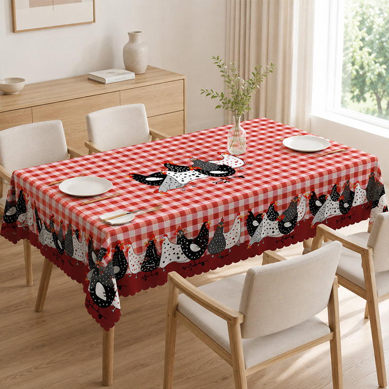 📢📢JETZT 50 % RABATT!! ⏰Tischdecke im Landhausstil mit rotem Karomuster & farbenfrohem Hahn-Print  🐓