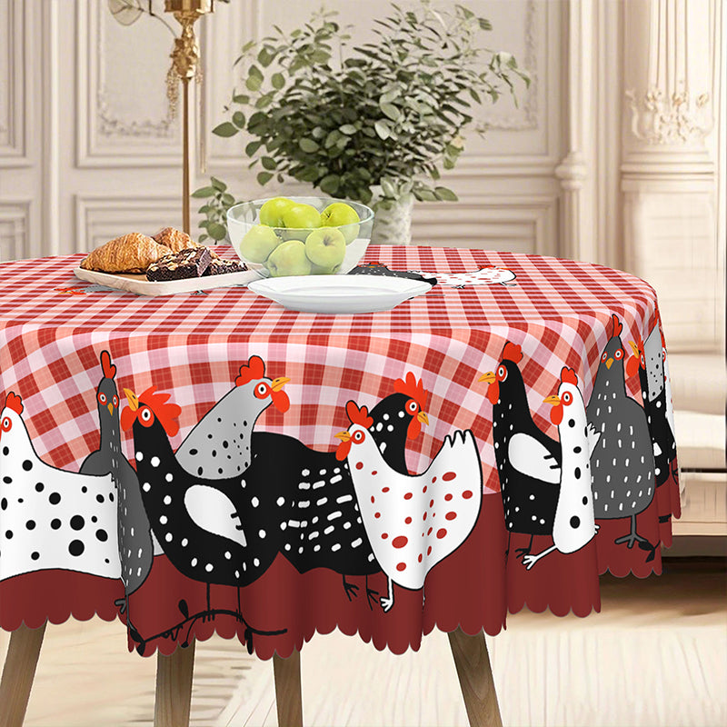 📢📢JETZT 50 % RABATT!! ⏰Tischdecke im Landhausstil mit rotem Karomuster & farbenfrohem Hahn-Print  🐓