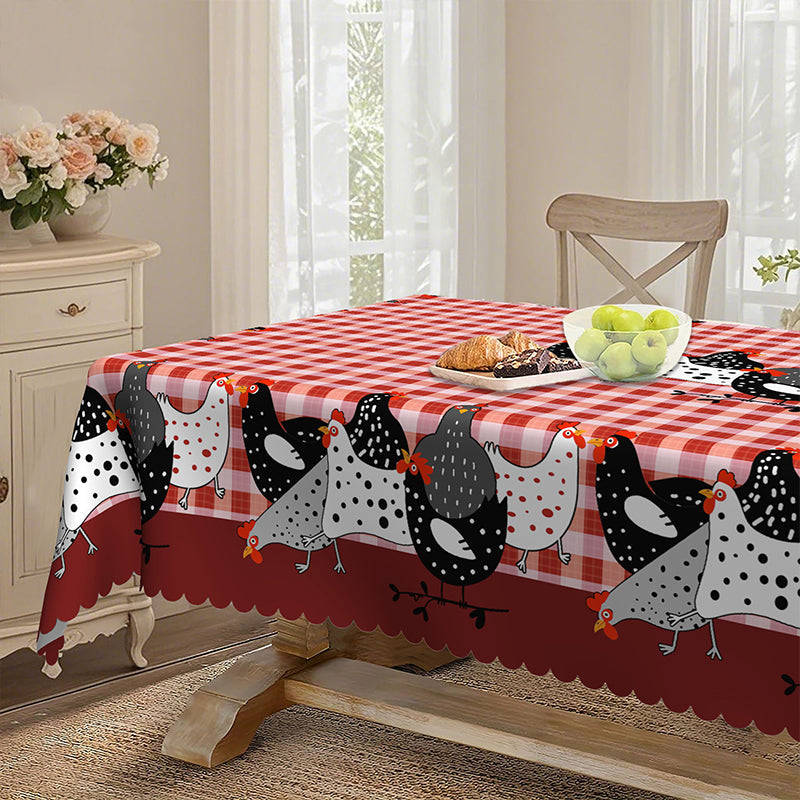 📢📢JETZT 50 % RABATT!! ⏰Tischdecke im Landhausstil mit rotem Karomuster & farbenfrohem Hahn-Print  🐓