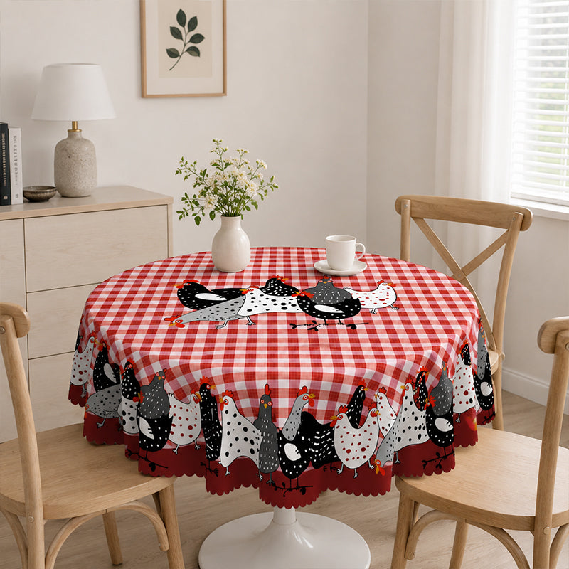 📢📢JETZT 50 % RABATT!! ⏰Tischdecke im Landhausstil mit rotem Karomuster & farbenfrohem Hahn-Print  🐓