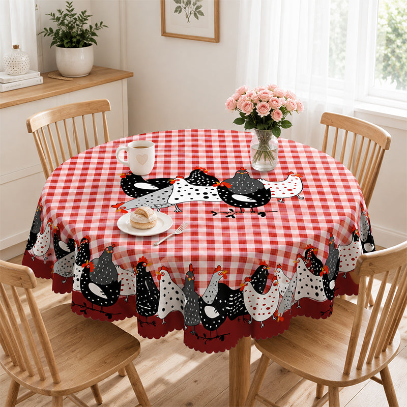 📢📢JETZT 50 % RABATT!! ⏰Tischdecke im Landhausstil mit rotem Karomuster & farbenfrohem Hahn-Print  🐓