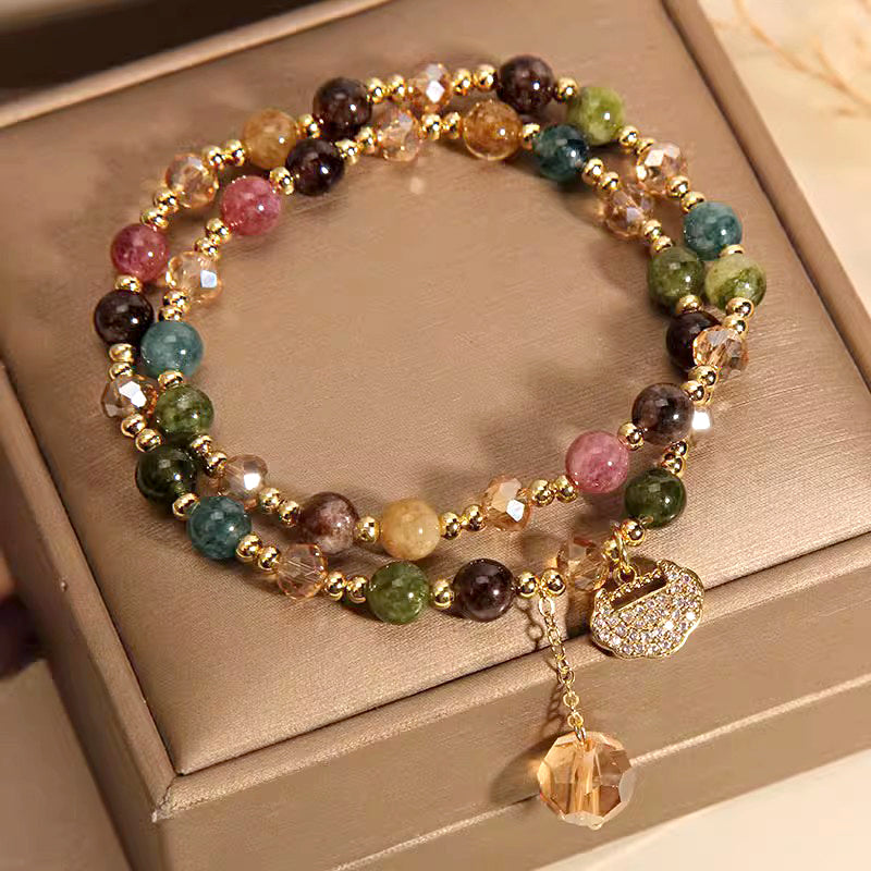 🎉 NUR FÜR KURZE ZEIT 50% RABATT! 💎 Elegantes Turmalin-Armband – Doppelwickel-Design mit Kristallakzenten & Schloss-Charm ✨