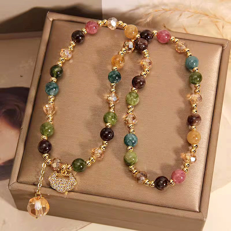 🎉 NUR FÜR KURZE ZEIT 50% RABATT! 💎 Elegantes Turmalin-Armband – Doppelwickel-Design mit Kristallakzenten & Schloss-Charm ✨
