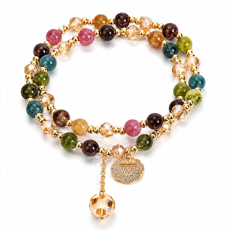 🎉 NUR FÜR KURZE ZEIT 50% RABATT! 💎 Elegantes Turmalin-Armband – Doppelwickel-Design mit Kristallakzenten & Schloss-Charm ✨