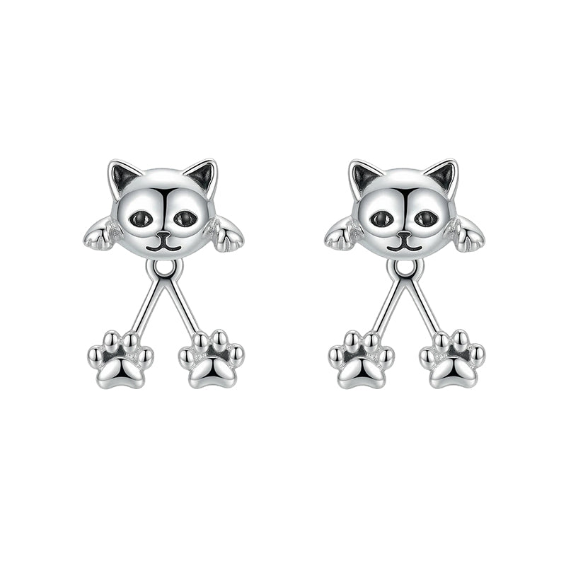 🎉 NUR FÜR BEGRENZTE ZEIT 50% RABATT! 🐱 3D Süße Lugschauende Katzen-Ohrstecker – Verspieltes Vorne-Hinten-Design, Vintage-Silberfinish & Leichter Tragekomfort ✨