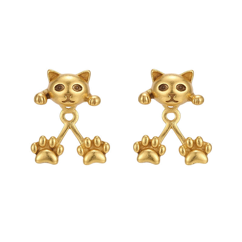 🎉 NUR FÜR BEGRENZTE ZEIT 50% RABATT! 🐱 3D Süße Lugschauende Katzen-Ohrstecker – Verspieltes Vorne-Hinten-Design, Vintage-Silberfinish & Leichter Tragekomfort ✨