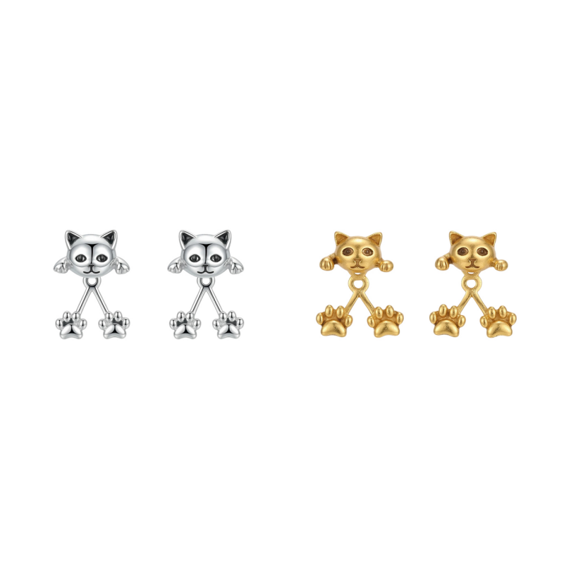 🎉 NUR FÜR BEGRENZTE ZEIT 50% RABATT! 🐱 3D Süße Lugschauende Katzen-Ohrstecker – Verspieltes Vorne-Hinten-Design, Vintage-Silberfinish & Leichter Tragekomfort ✨