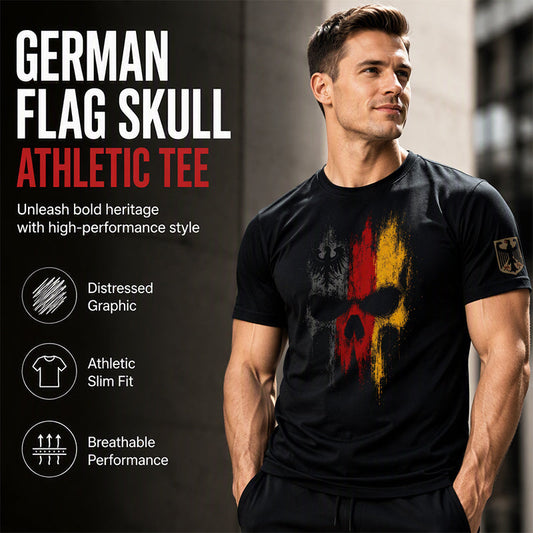 👕 50% RABATT! 💀 Herren T-Shirt mit deutschem Flaggen-Totenkopf-Motiv – Weicher Baumwollstoff, Rundhals & auffälliges Design – Perfekt für jeden Tag & besondere Anlässe 🇩🇪