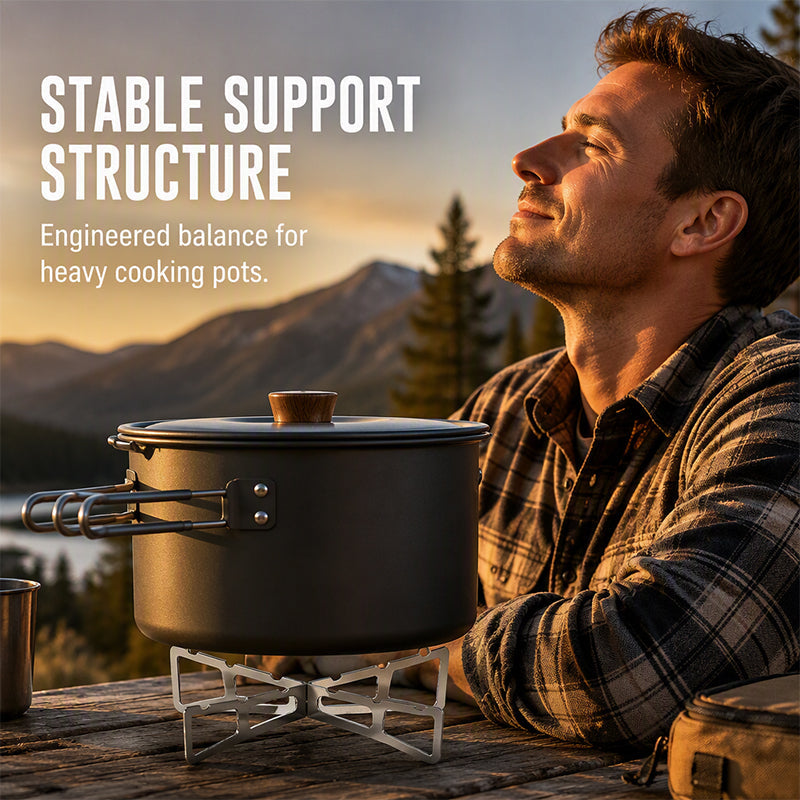 🏕️ KAUFE 1, ERHALTE 1 GRATIS! 🔥 Ultraleichter Ständer für Outdoor-Spirituskocher – Stabil, kompakt & leicht – Ideal für Camping, Trekking & Picknick 🌿