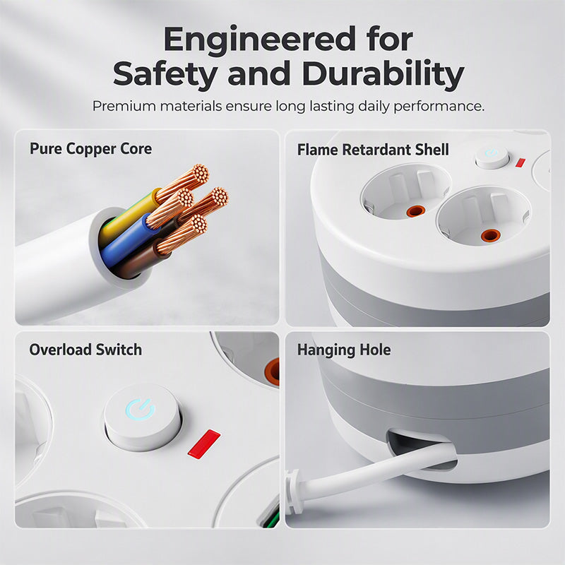 📢📢50% OFF !! ⏰Multi Outlet Round Power Strip with Cable Storage