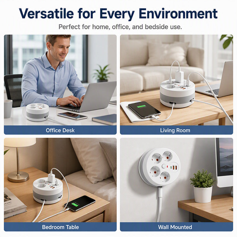 📢📢50% OFF !! ⏰Multi Outlet Round Power Strip with Cable Storage