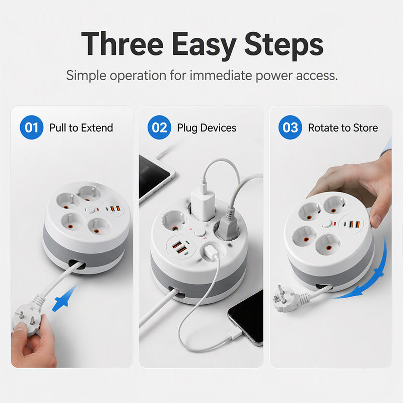 📢📢50% OFF !! ⏰Multi Outlet Round Power Strip with Cable Storage