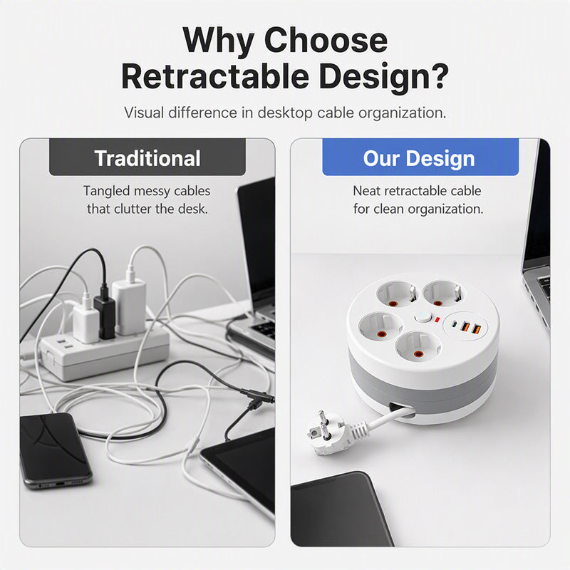📢📢50% OFF !! ⏰Multi Outlet Round Power Strip with Cable Storage