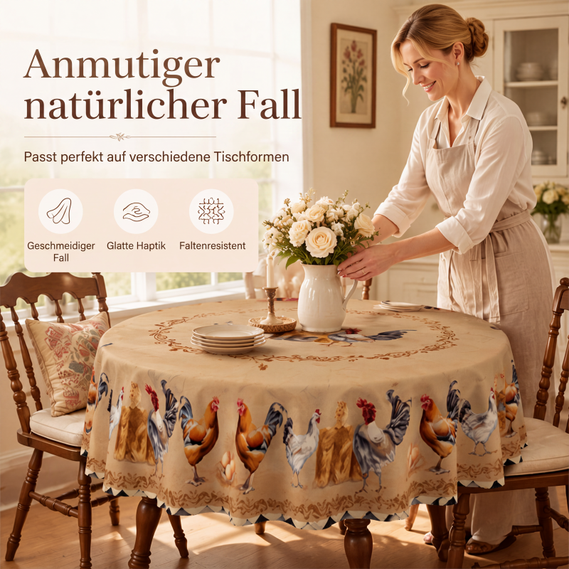 🎉 2026 SALE 50% RABATT! 🐓 Tischdecke mit Vintage-Bauernhaus-Hühnermuster – HD-Drucke bleiben farbintensiv, muschelförmige Kanten sorgen für zusätzlichen Charme! ✨