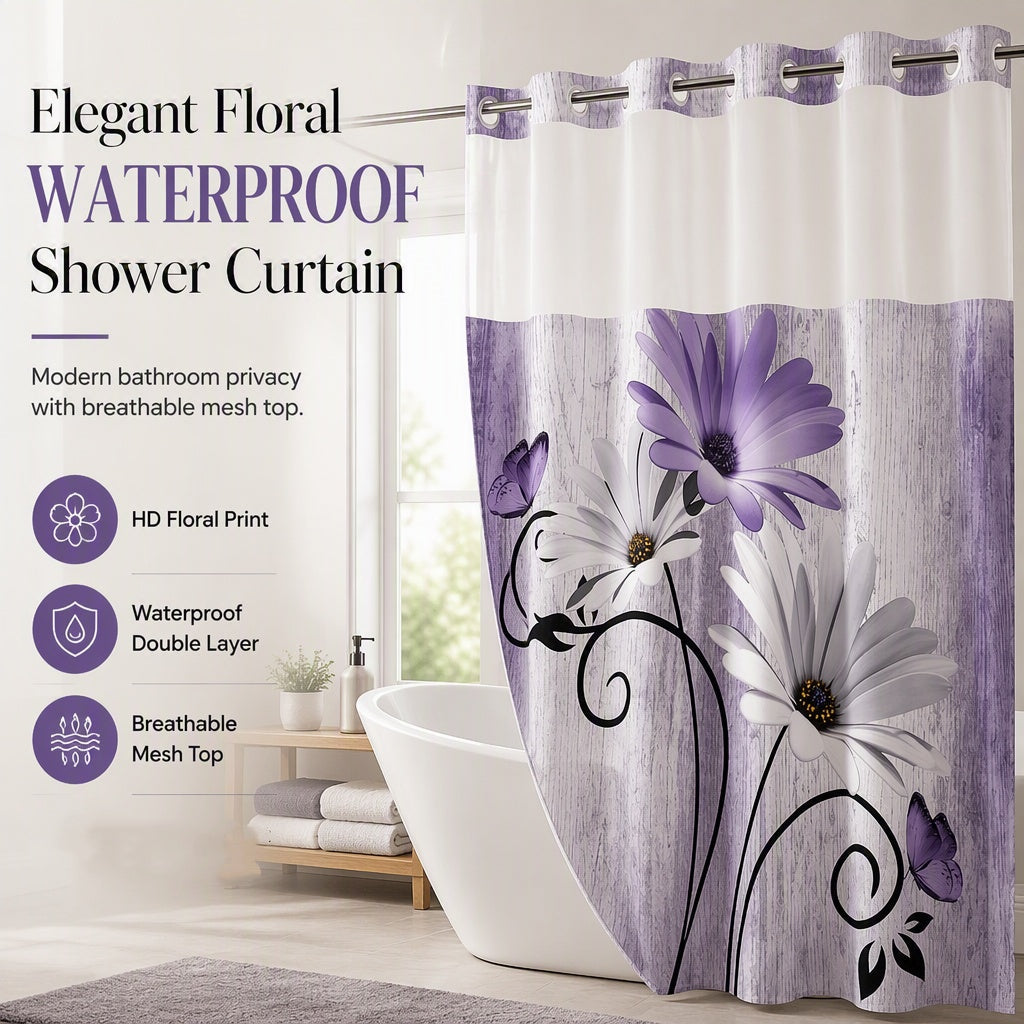 🚿 50% RABATT! Eleganter bedruckter Duschvorhang mit Doppelschicht und Ösen – Stilvoll, wasserabweisend & pflegeleicht – Perfekt für Badezimmer-Upgrade & Wellness-Feeling ✨