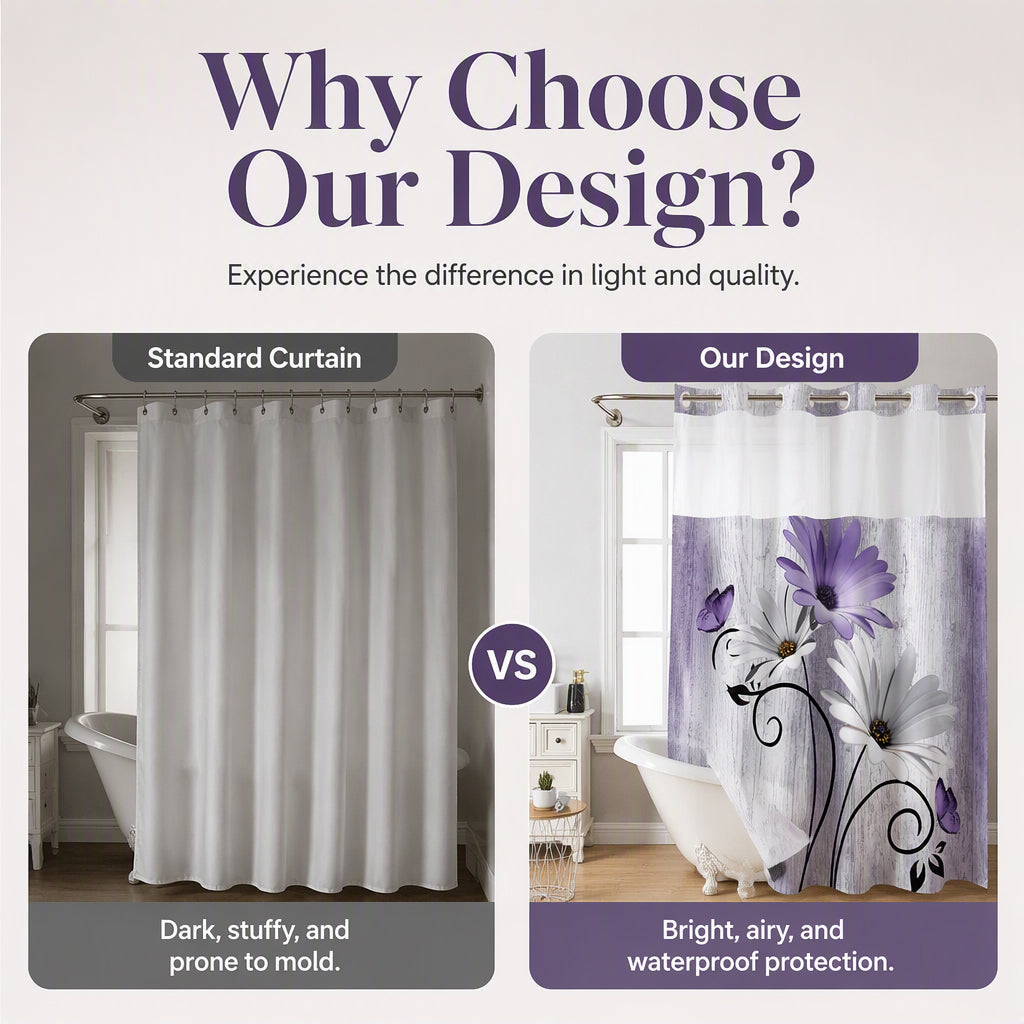 🚿 50% RABATT! Eleganter bedruckter Duschvorhang mit Doppelschicht und Ösen – Stilvoll, wasserabweisend & pflegeleicht – Perfekt für Badezimmer-Upgrade & Wellness-Feeling ✨
