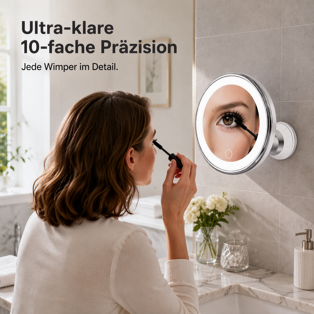 💄✨ 50% RABATT! 10-fach vergrößernder Schminkspiegel – LED-Beleuchtung & Saugnapf-Befestigung – Für perfektes Make-up, präzises Augen-Make-up & Konturen ✨