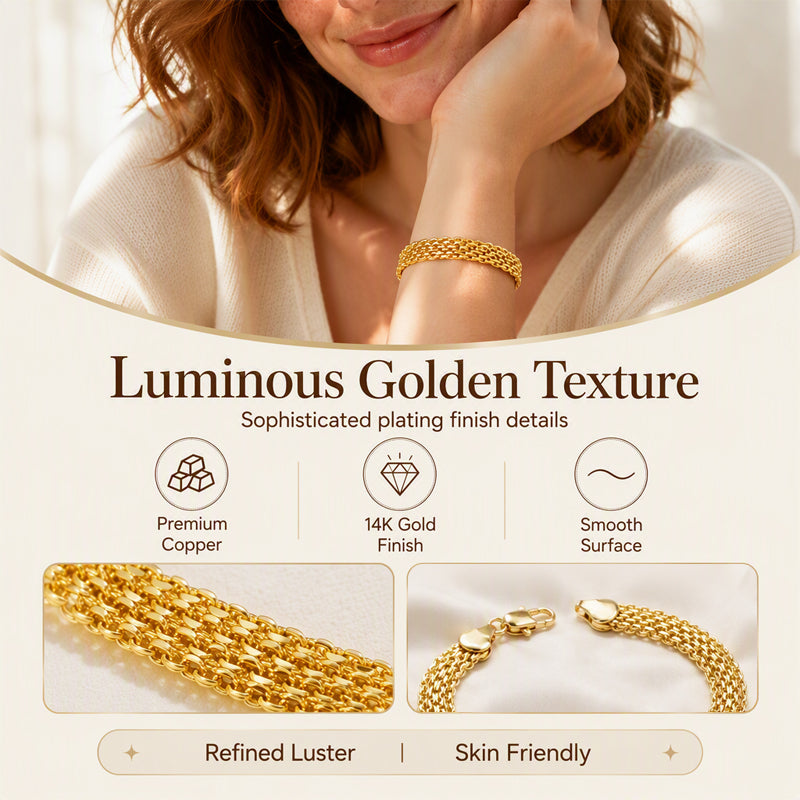 💎 50% RABATT! ✨ 14K vergoldetes breites Mesh-Armband – Luxuriöses Design, langlebig & elegant – Perfektes Geschenk für sie 🎁