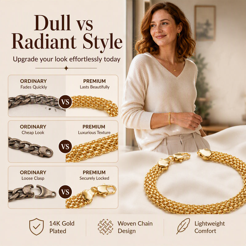💎 50% RABATT! ✨ 14K vergoldetes breites Mesh-Armband – Luxuriöses Design, langlebig & elegant – Perfektes Geschenk für sie 🎁