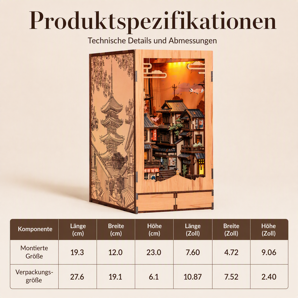 🏮 50% RABATT! DIY-Buchnischen-Bausatz „Kyoto-Gasse“ aus Holz – 3D-Miniatur-Holzbaukasten mit Laternen, Holzhäusern, Torii & Steinpfad – Laserfeingeschnittenes Sperrholz, inkl. LED-Laternen-Set, Kleber & Anleitung – Für Bücherregal, Vitrine & Geschenk 📚🏮