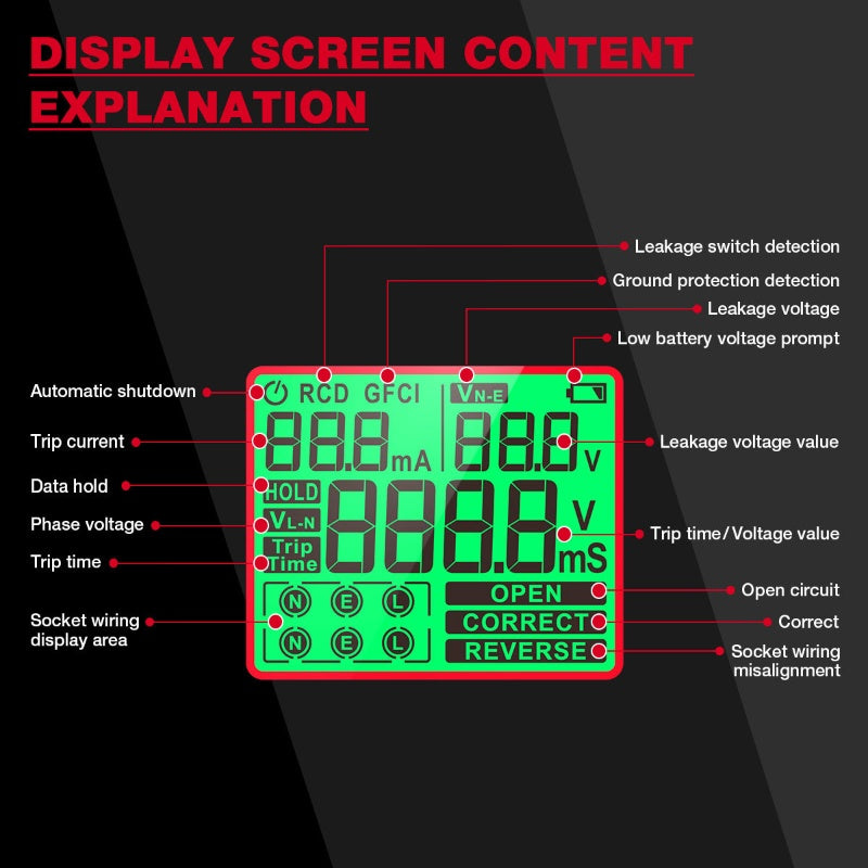 GFCI/RCD-Steckdosenprüfer mit LCD-Display