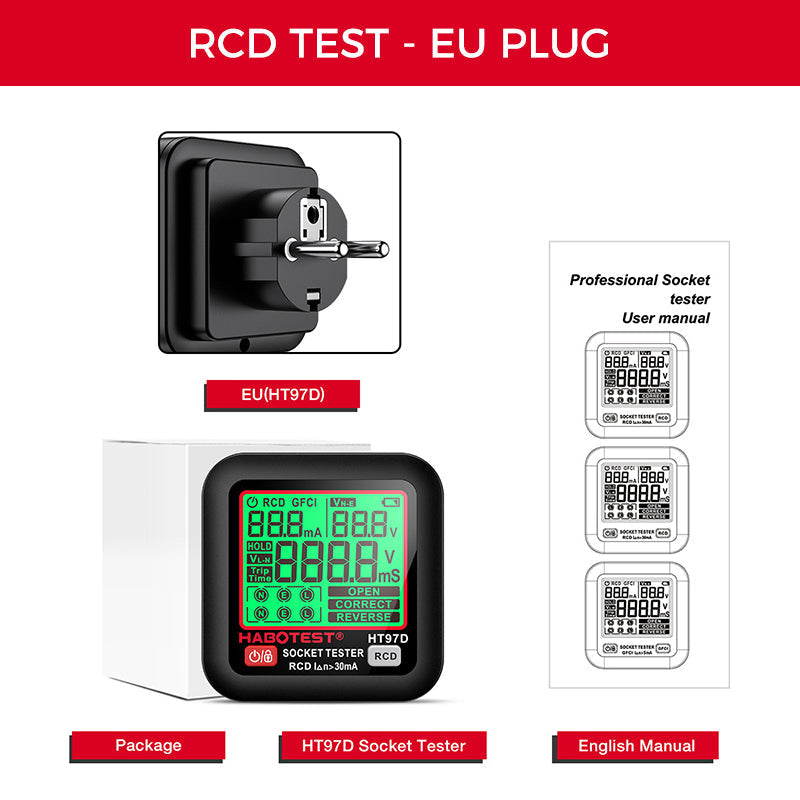 GFCI/RCD-Steckdosenprüfer mit LCD-Display