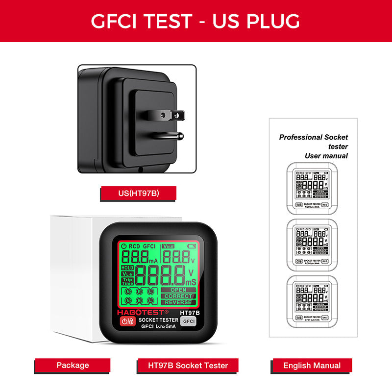 GFCI/RCD-Steckdosenprüfer mit LCD-Display