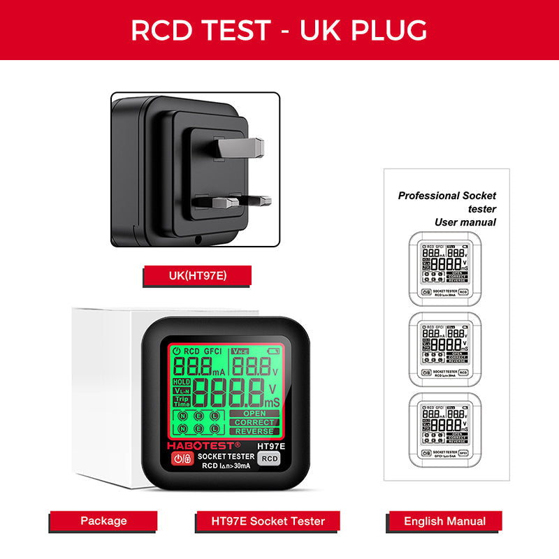 GFCI/RCD-Steckdosenprüfer mit LCD-Display