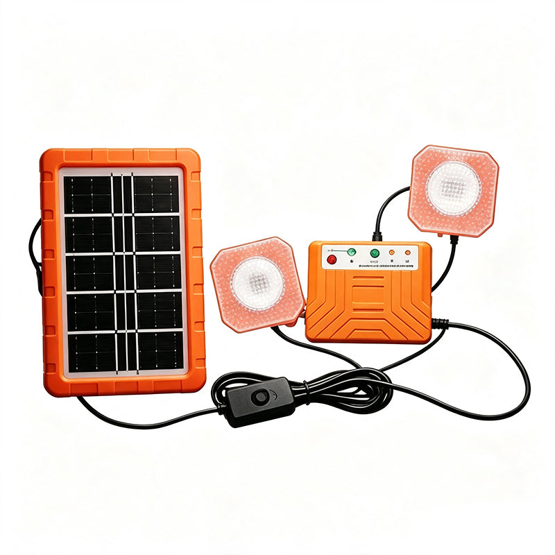 ☀️ Tragbares Solarstromsystem – 4 W Panel, 2400 mAh Akku, Typ-C/USB/DC. Inkl. 2 LED-Leuchten. Wasserdicht, stoßfest. Für Camping & Notfälle 🛡️