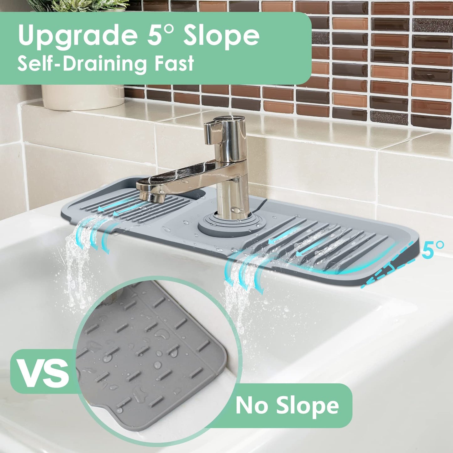 🚰💥 NUR FÜR KURZE ZEIT 50 % RABATT! Küchen- & Badezimmer-Wasserhahn-Spritzschutzmatte – Silikon-Tropffänger, verdickte wasserdichte Ablaufmatte – 2 Größen ✨