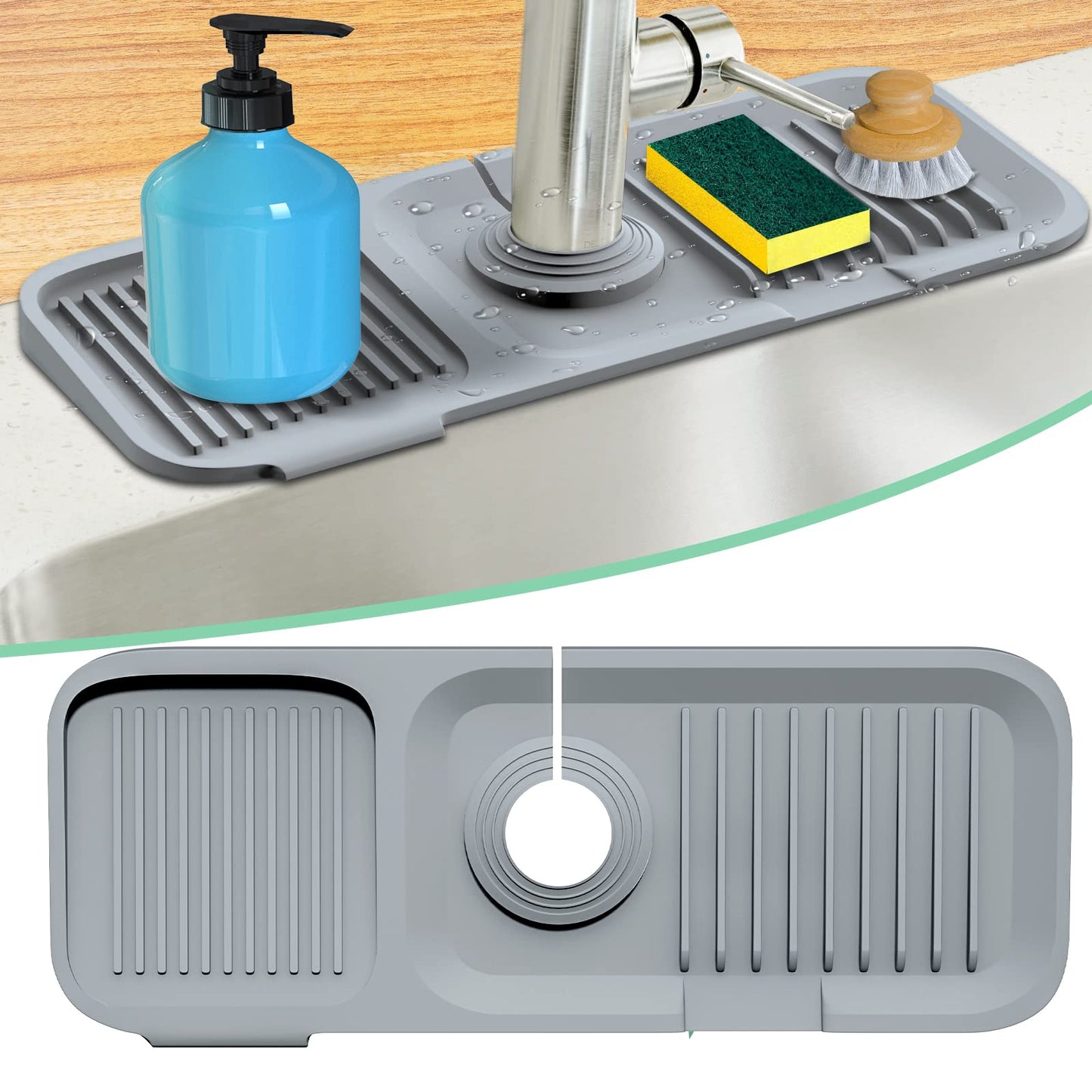 🚰💥 NUR FÜR KURZE ZEIT 50 % RABATT! Küchen- & Badezimmer-Wasserhahn-Spritzschutzmatte – Silikon-Tropffänger, verdickte wasserdichte Ablaufmatte – 2 Größen ✨