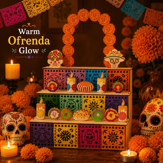 50% RABATT! 💀 Día de los Muertos Holz-Ofrenda-Regal mit 3 Etagen – Dekoratives Altar-Regal für Totengedenken, Calavera-Dekor & Kerzen – Handbemalt, stabil & stimmungsvoll 🕯️