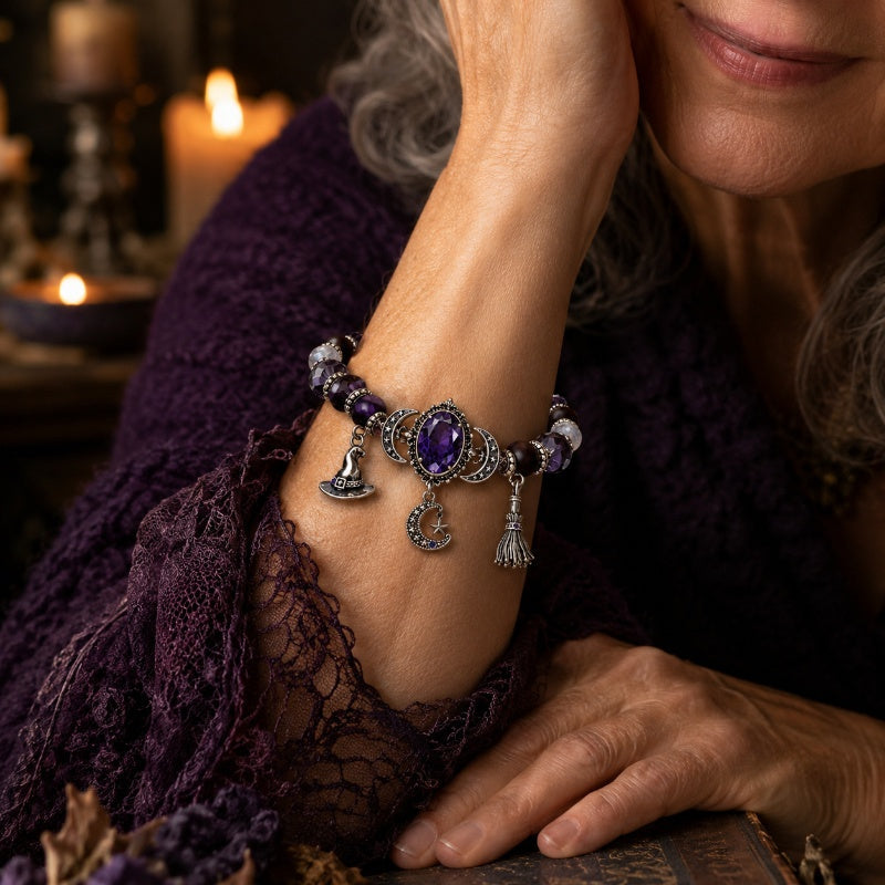 Gotisches lila Strassstein-Halloween-Armband