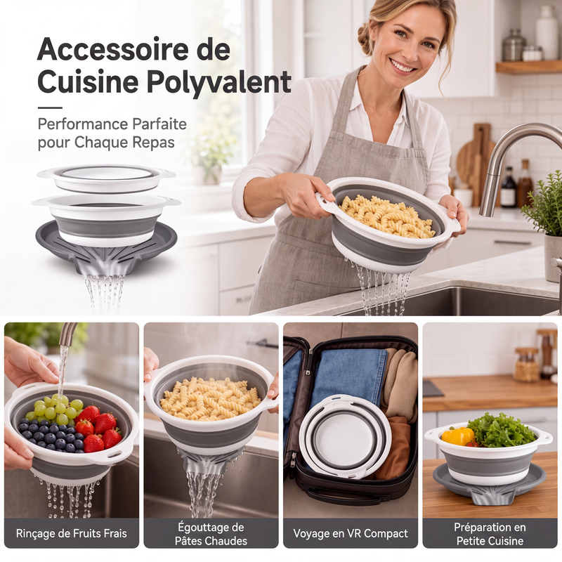 🔥 BEGRENZTES ANGEBOT: 50 % Rabatt! 🥗 Multifunktionales, zusammenklappbares Sieb – Abtropfgestell mit Auffangschale, kompakt und praktisch für die Küche ✨