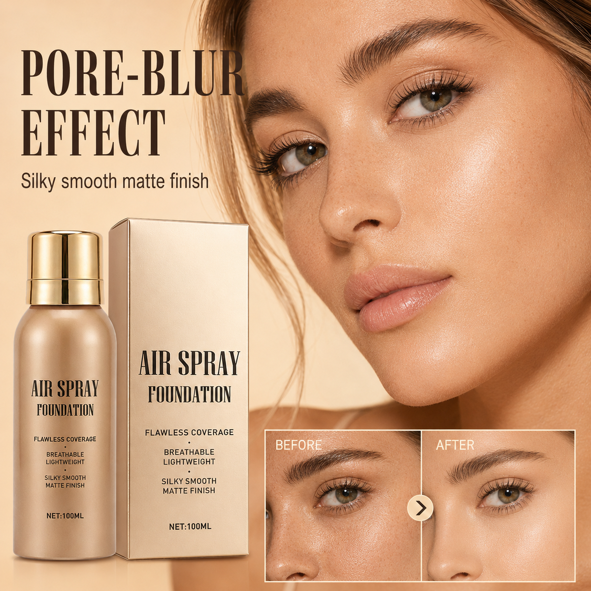 ⏰Jetzt 50 % Rabatt!✨💧 Air-Spray-Foundation – wasserfest, atmungsaktiv & langanhaltend – samtiges Finish, einfach aufgesprüht – für jeden Hauttyp