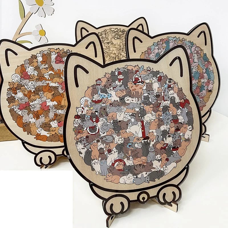 🎅Weihnachtsangebot 50 % Rabatt🐱135-teiliges Holzpuzzle in Morandi-Farben in Katzenform🎁