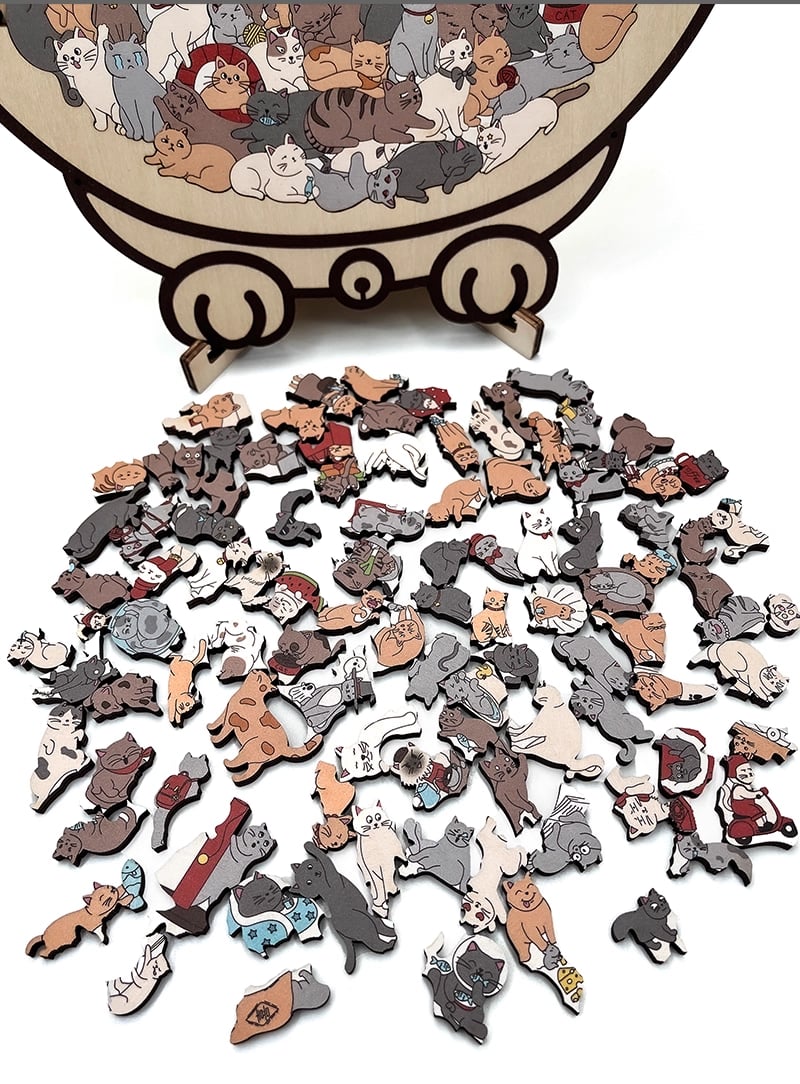 🎅Weihnachtsangebot 50 % Rabatt🐱135-teiliges Holzpuzzle in Morandi-Farben in Katzenform🎁