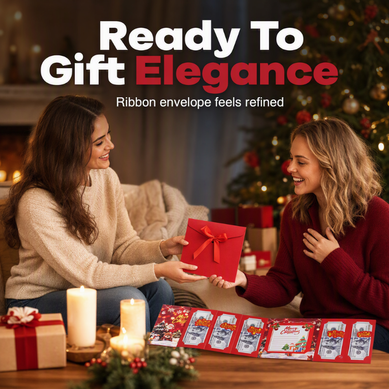 🎄 50% RABATT! ✨ Festlicher Geldgeschenk-Kartenhalter – Mehrere Fächer, Grußkartenbereich & Umschlag mit Schleife – Stilvolles Geldgeschenk zu Weihnachten 💌