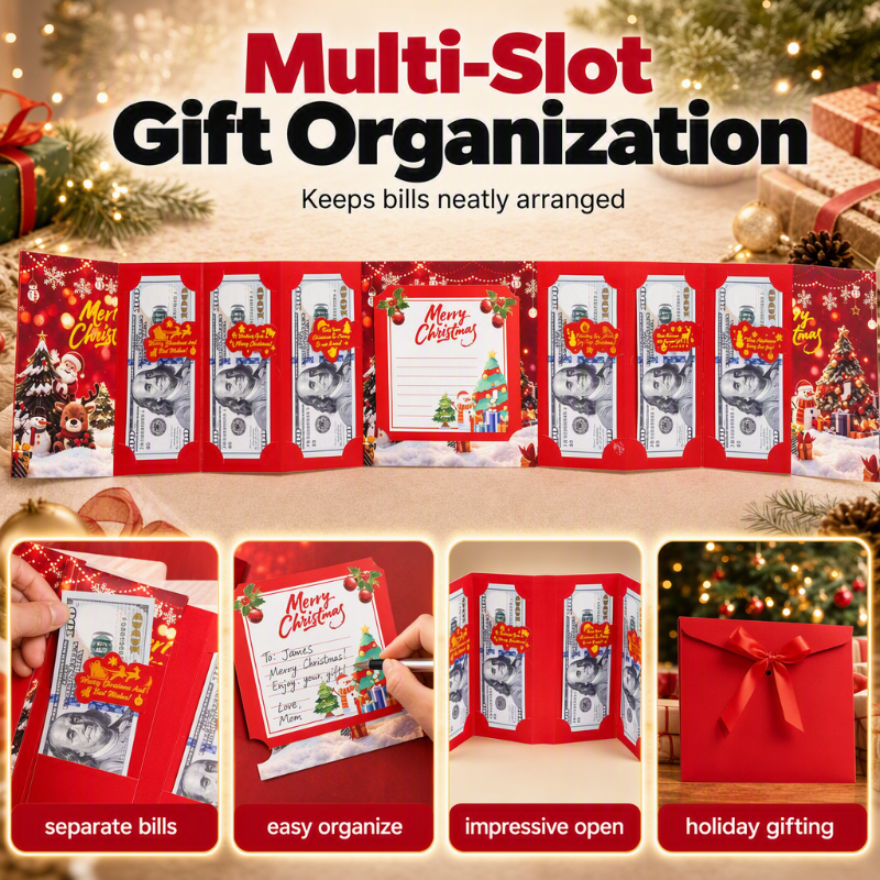 🎄 50% OFF! ✨ Festive Cash Gift Card Holder – Multi-Slot Organization, Holiday Notes Space & Ribbon Envelope – Turn Cash into a Thoughtful Christmas Gift 💌