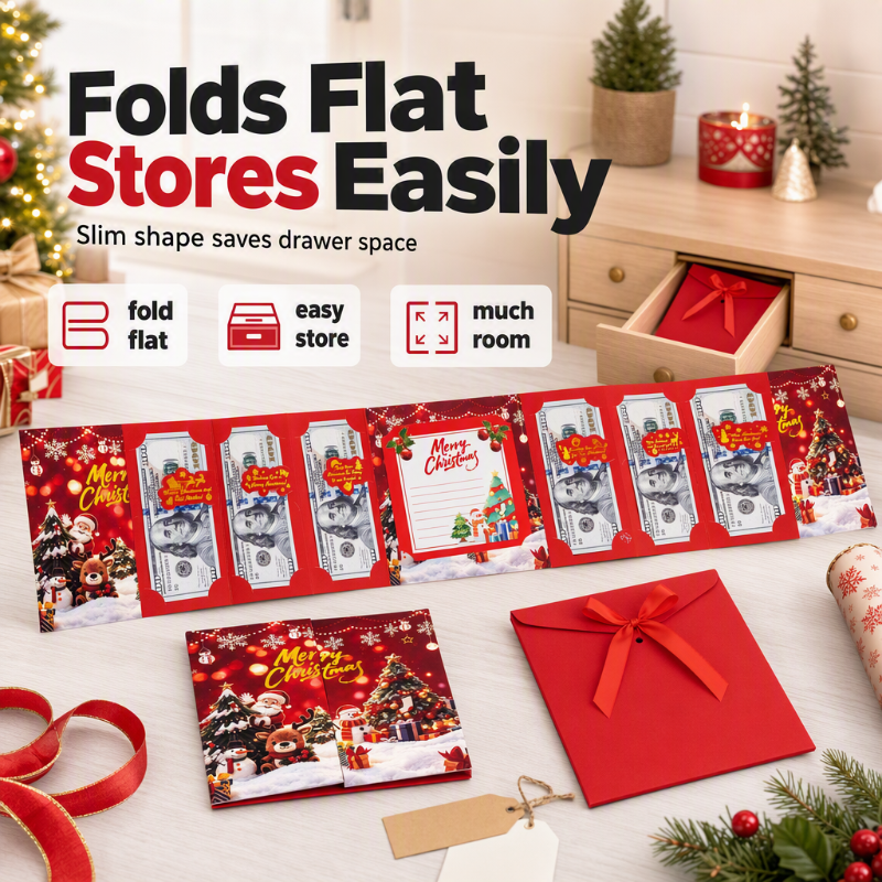 🎄 50% OFF! ✨ Festive Cash Gift Card Holder – Multi-Slot Organization, Holiday Notes Space & Ribbon Envelope – Turn Cash into a Thoughtful Christmas Gift 💌