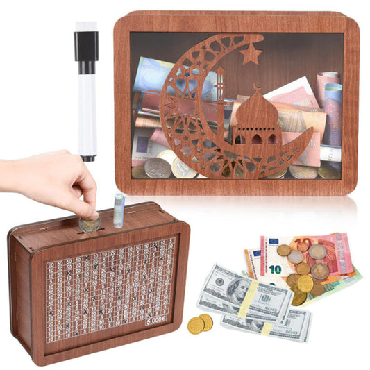 Spartipp! 🖊️ Holzspardose mit Maker Pen – Ziel, Name & Stand selbst beschriften – Münz- und Scheinfach, wieder abwischbar – Spielerisch sparen für Kinder, Budget-Ziele & Geldgeschenke