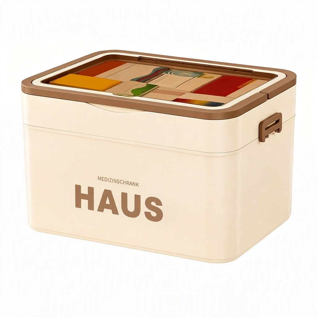 Große Medikamentenaufbewahrungsbox aus Kunststoff mit mehrlagigen, unterteilten Fächern, tragbare Organizer-Box für die Notfall-Erste Hilfe im Haushalt