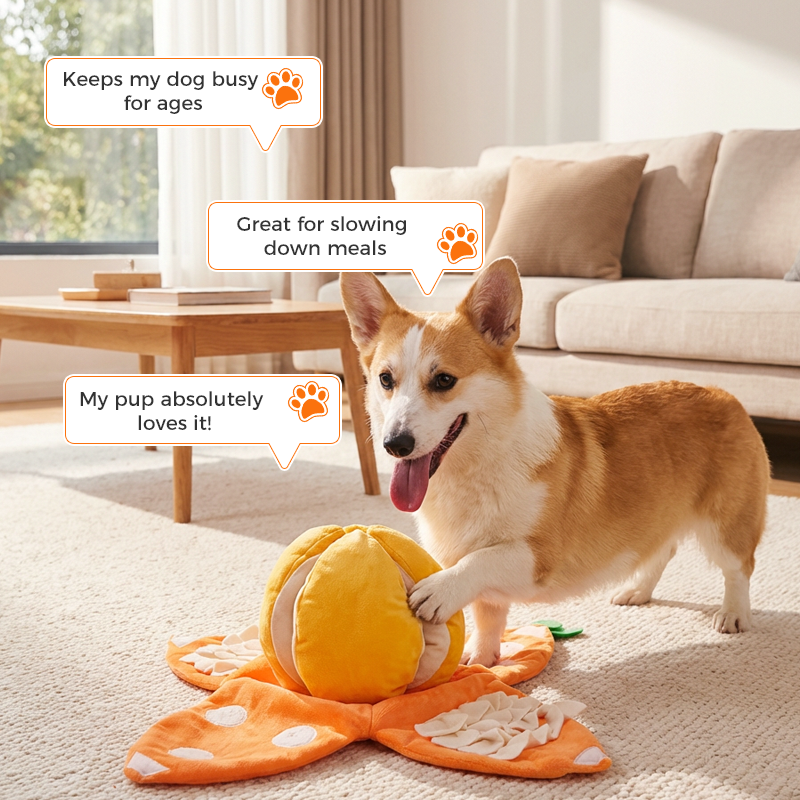 🍊 Neu & Schnüffelspaß! 🐶 Interaktives Schnüffel- & Plüsch-Hundespielzeug in Orangenform – Zwei Teile (Schale + Fruchtfleisch), versteckte Leckerli-Taschen