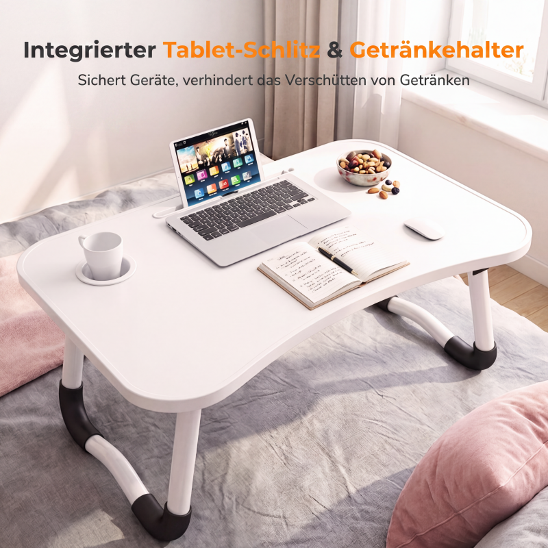 🛏️💻 Neu & Praktisch! ☕ Klappbarer Laptop-Bettisch mit Becherhalter – Stabil, platzsparend & mobil – Ideal fürs Bett, Sofa & unterwegs – Perfekt für Homeoffice, Filme, Frühstück & Gaming – Leicht zu verstauen & schnell aufgebaut 🛋️