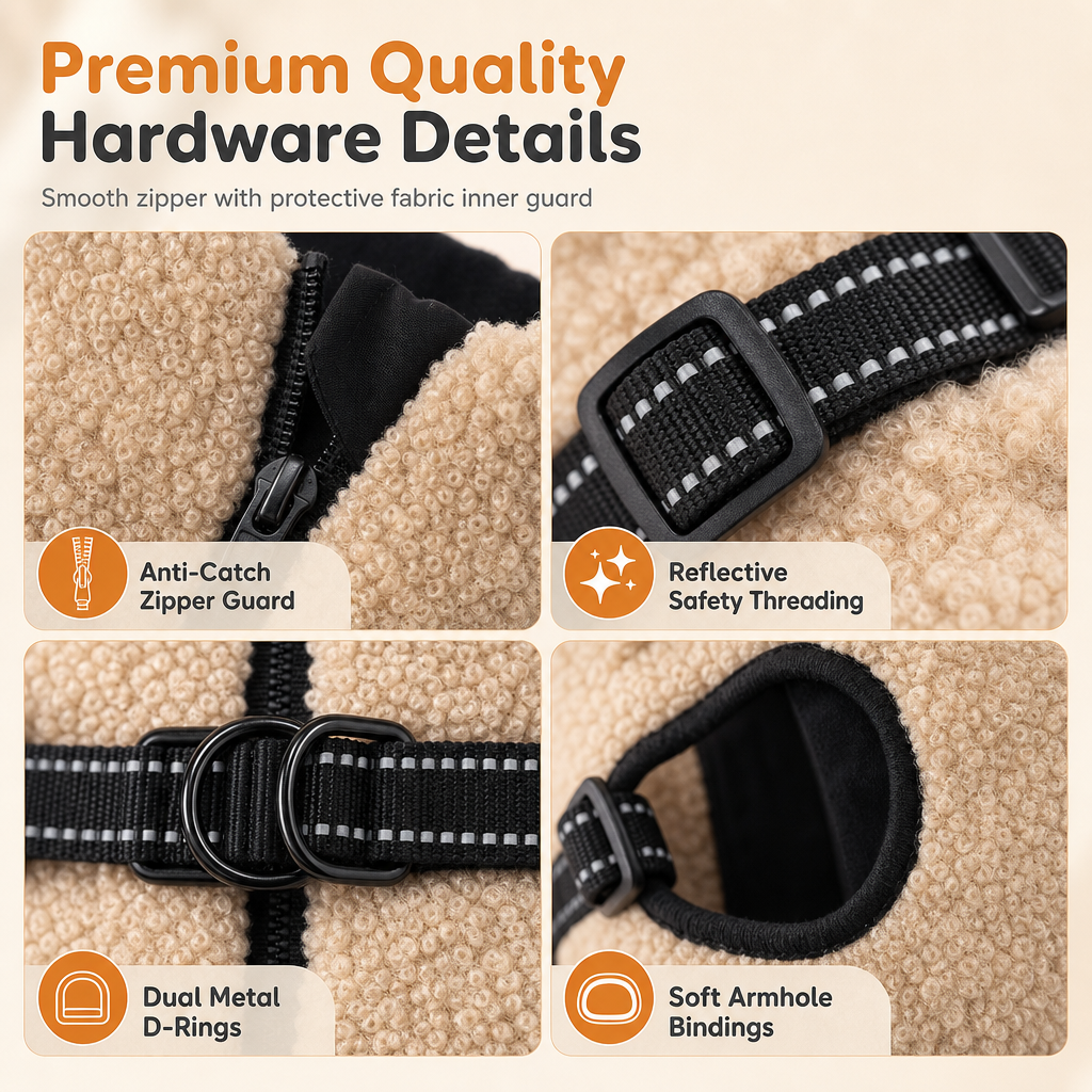 🐕 Warme Fleece-Hundeweste mit integriertem Geschirr und Reflektorstreifen