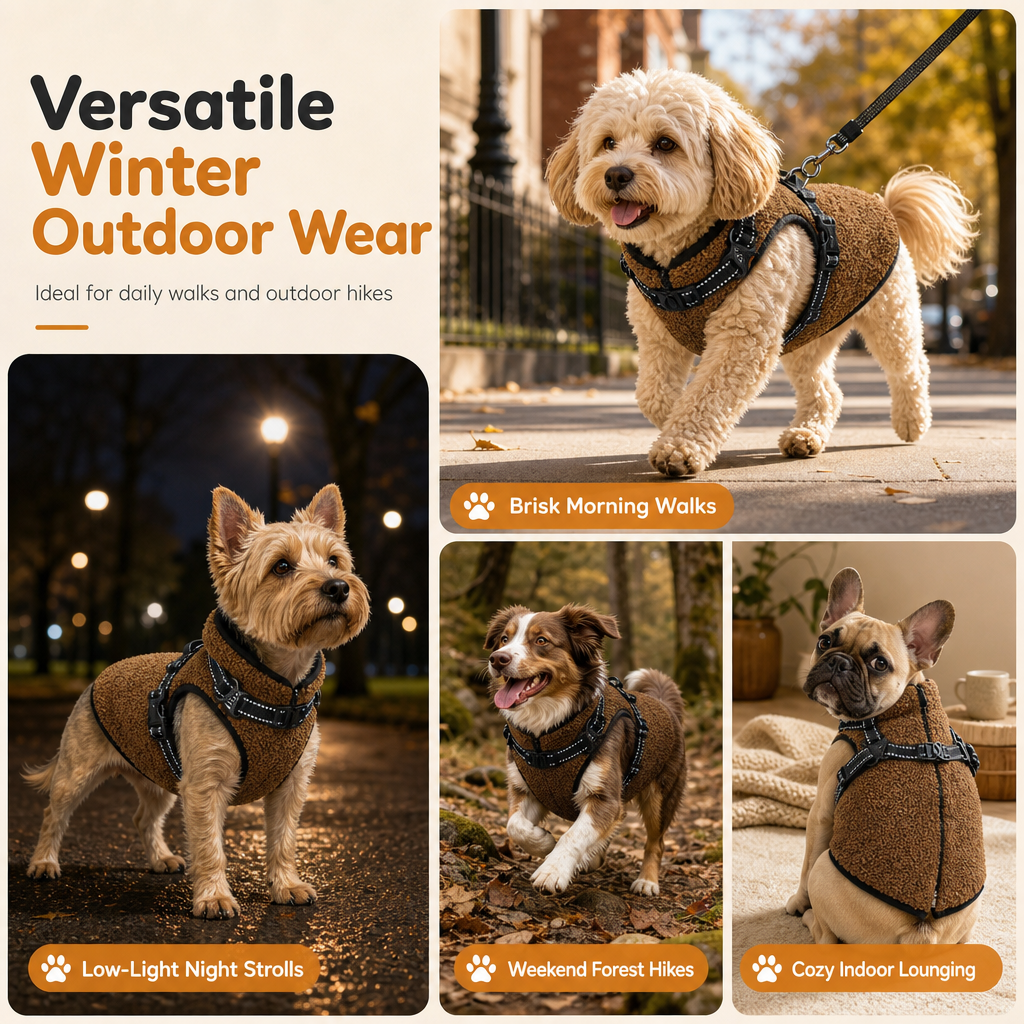 🐕 Warme Fleece-Hundeweste mit integriertem Geschirr und Reflektorstreifen