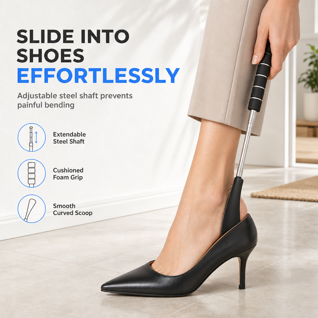 👞 NEU! 📏 Ausziehbarer Teleskop-Schuhlöffel aus Edelstahl – Praktisch für unterwegs, platzsparend & langlebig – Für jedes Schuhwerk – Einfach ausziehen, Schuhe anziehen, zusammenstecken ✨