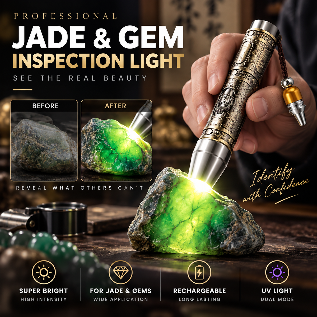 🔦 50% RABATT! 💎 Profi-Taschenlampe zur Edelsteinprüfung – Multifunktional & präzise ✨