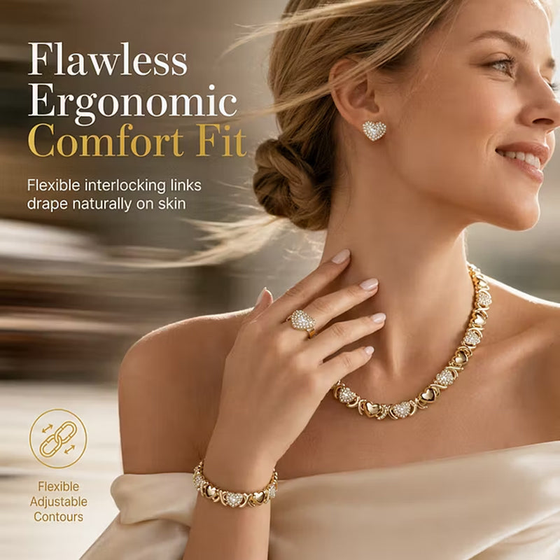 💖✨ 4-teiliges Schmuckset mit Herzdesign – Halskette, Armband, Ring & Ohrringe in Goldton